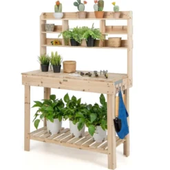 153cm Große Werkbank Gärtnertisch Pflanztisch aus Holz für Terrasse Garten Gewächshaus 150kg Belastbarkeit