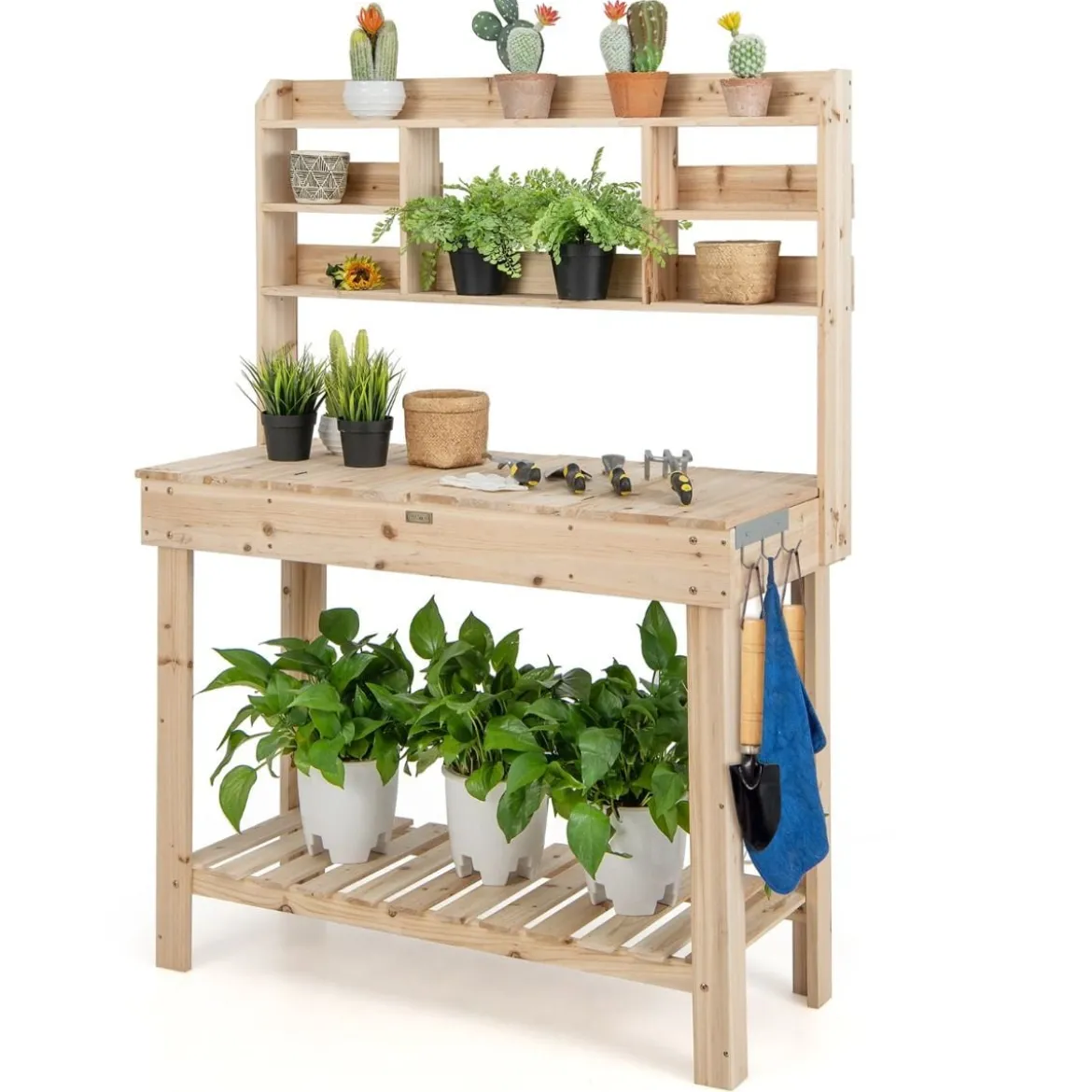 153cm Große Werkbank Gärtnertisch Pflanztisch aus Holz für Terrasse Garten Gewächshaus 150kg Belastbarkeit