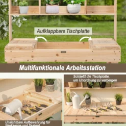153cm Große Werkbank Gärtnertisch Pflanztisch aus Holz für Terrasse Garten Gewächshaus 150kg Belastbarkeit