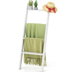 28cm Handtuchleiter mit Deckenhalterung 4-stufiger Handtuchständer Wandmontage Schwarz/Grau/Weiß