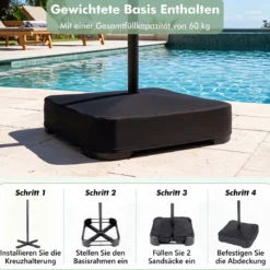 450 cm Hawaii Sonnenschirm mit LED & Schirmständer Strohschirm mit Kurbel Sonnenschutz & 12 Metallstreben