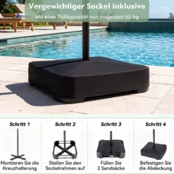 450 cm Hawaii Sonnenschirm mit Schirmständer Strohschirm mit Kurbel & 12 Metallstreben