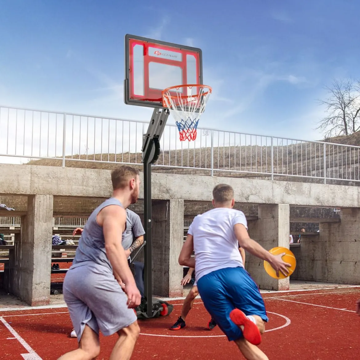 105-260 cm Höhenverstellbarer Basketballständer mit Ständer & 2 Rädern Basketballkorb