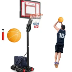105-260 cm Höhenverstellbarer Basketballständer mit Ständer & 2 Rädern Basketballkorb