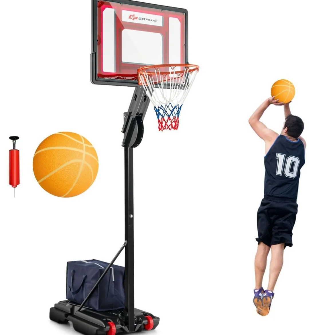 105-260 cm Höhenverstellbarer Basketballständer mit Ständer & 2 Rädern Basketballkorb