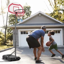 158-210 cm Höhenverstellbarer Basketballständer mit 2 Rädern & 2 Allwetternetz Korbanlag Weiß
