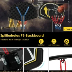 130-305 cm Höhenverstellbarer Basketballständer mit Rädern & Ständer Tragbarer Basketballkorb