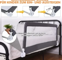 100cm Höhenverstellbares Bettschutzgitter mit Befestigungsgurt geeignet für Doppelmatratzen Grau