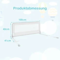 100cm Höhenverstellbares Bettschutzgitter mit Befestigungsgurt geeignet für Doppelmatratzen Weiß