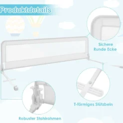 100cm Höhenverstellbares Bettschutzgitter mit Befestigungsgurt geeignet für Doppelmatratzen Weiß