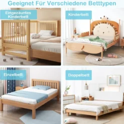 150cm Höhenverstellbares Bettschutzgitter mit Befestigungsgurt geeignet für Doppelmatratzen Weiß