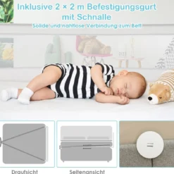 150cm Höhenverstellbares Bettschutzgitter mit Befestigungsgurt geeignet für Doppelmatratzen Weiß