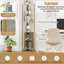 170 cm Hoh Eckregal mit Schrank & Türen & Metallrahmen Freistehendes Bücherregal Weiß