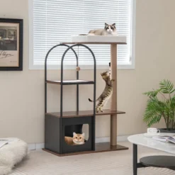 118 cm hohe Katzenbaum-Turm mit Metallrahmen Klettermöbel für Katzen