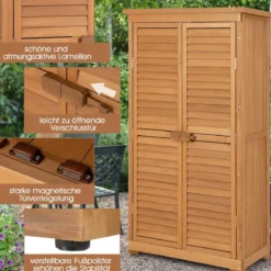 160 cm hoher Gartengeräteschrank aus Massivholz mit 3 herausnehmbaren Regalen & wetterfestem Asphaltdach