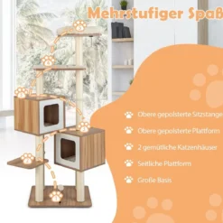 163 cm Hoher Kletterbaum Moderner Kratzbaum aus Holz Natur