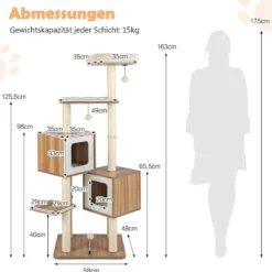 163 cm Hoher Kletterbaum Moderner Kratzbaum aus Holz Natur