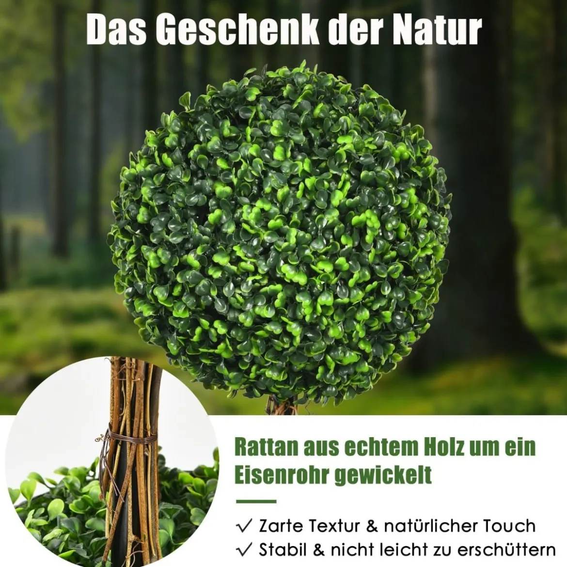 75 cm hoher künstlicher Formschnittbaum mit 3 Kugeln immergrüner Kunstbaum