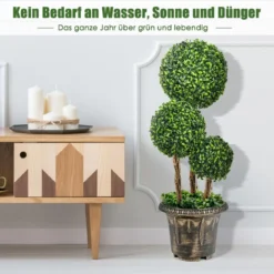 75 cm hoher künstlicher Formschnittbaum mit 3 Kugeln immergrüner Kunstbaum