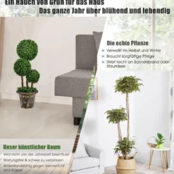 75 cm hoher künstlicher Formschnittbaum mit 3 Kugeln immergrüner Kunstbaum