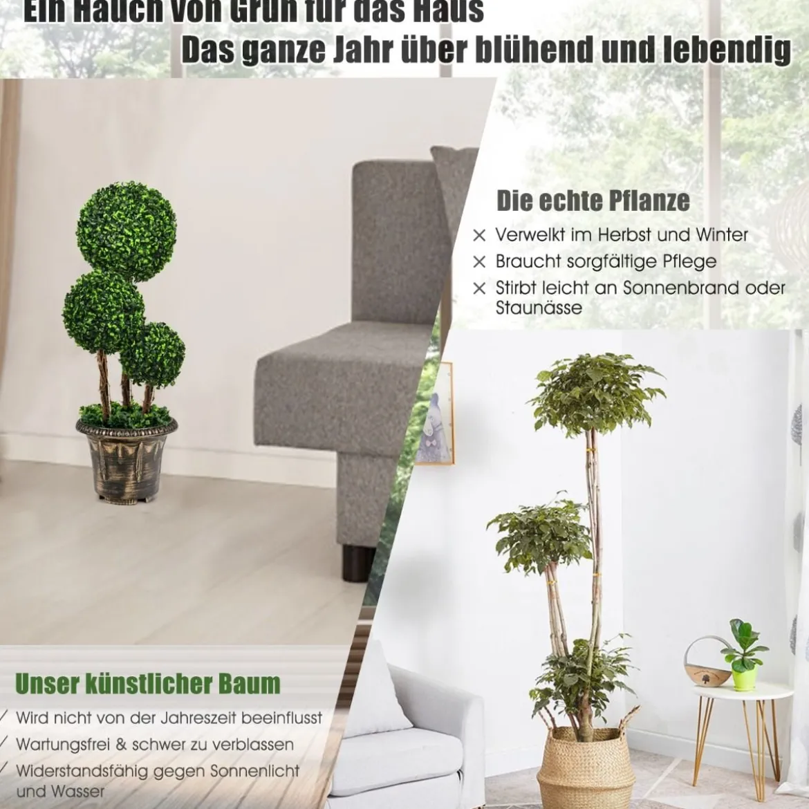 75 cm hoher künstlicher Formschnittbaum mit 3 Kugeln immergrüner Kunstbaum