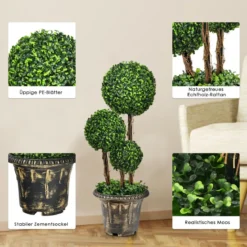 75 cm hoher künstlicher Formschnittbaum mit 3 Kugeln immergrüner Kunstbaum