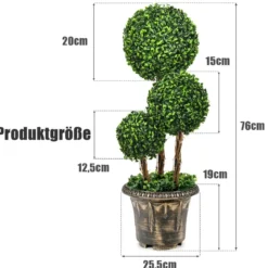 75 cm hoher künstlicher Formschnittbaum mit 3 Kugeln immergrüner Kunstbaum