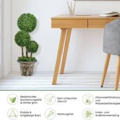 75 cm hoher künstlicher Formschnittbaum mit 3 Kugeln immergrüner Kunstbaum