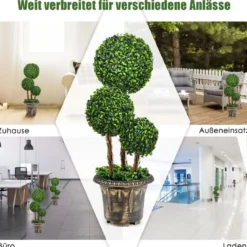 75 cm hoher künstlicher Formschnittbaum mit 3 Kugeln immergrüner Kunstbaum