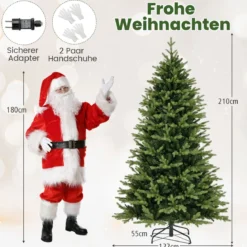 210 cm hoher künstlicher Weihnachtsbaum Christbaum mit 1646 Zweigspitzen 470 LED-Lichtern Grün