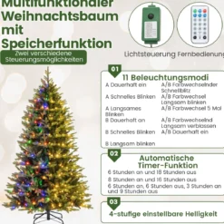 210 cm hoher künstlicher Weihnachtsbaum Christbaum mit 1646 Zweigspitzen 470 LED-Lichtern Grün