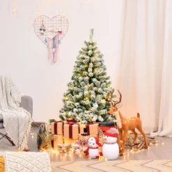 135 cm hoher Künstlicher Weihnachtsbaum Beleuchteter Schneebedeckter Baum mit Metallständer