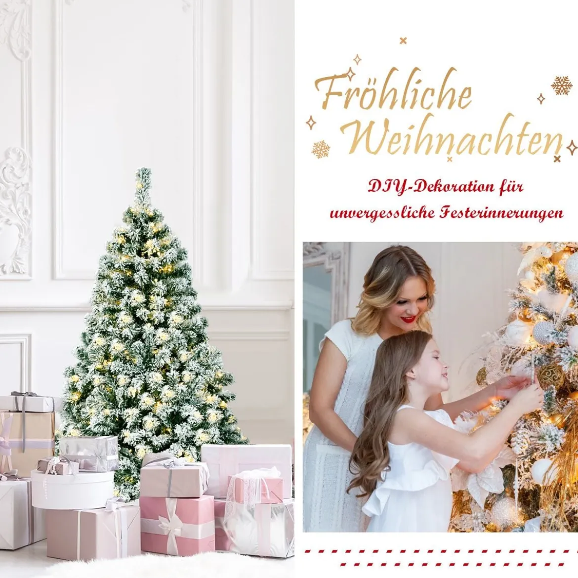 135 cm hoher Künstlicher Weihnachtsbaum Beleuchteter Schneebedeckter Baum mit Metallständer