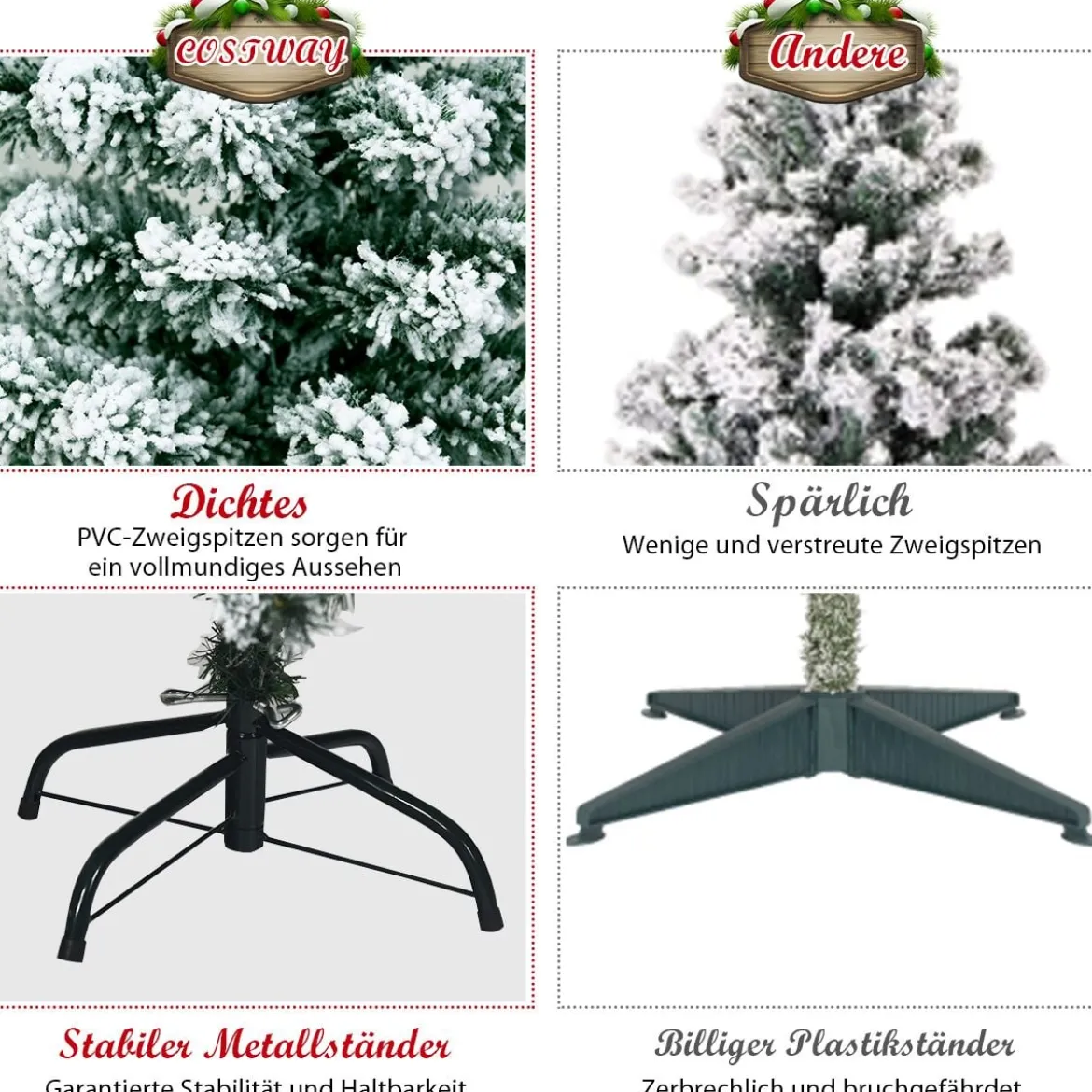 135 cm hoher Künstlicher Weihnachtsbaum Beleuchteter Schneebedeckter Baum mit Metallständer