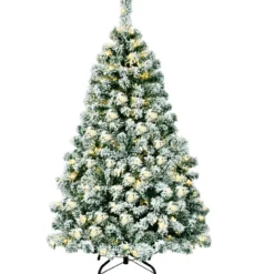 135 cm hoher Künstlicher Weihnachtsbaum Beleuchteter Schneebedeckter Baum mit Metallständer