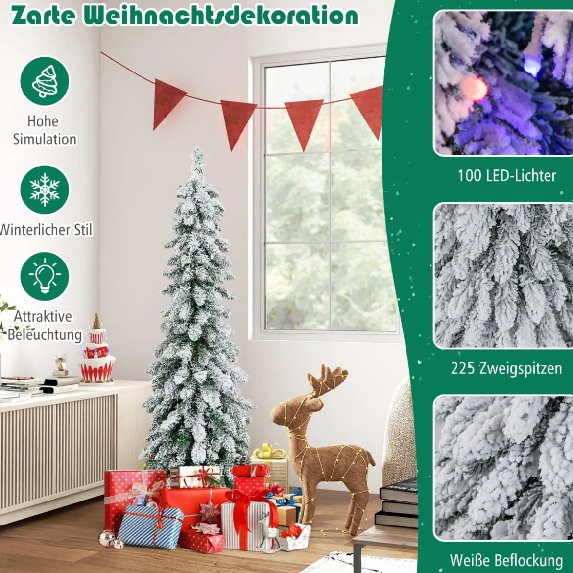 120 cm Hoher künstlicher Weihnachtsbaum mit 225 PVC-Astspitzen 100 LED-Lichtern