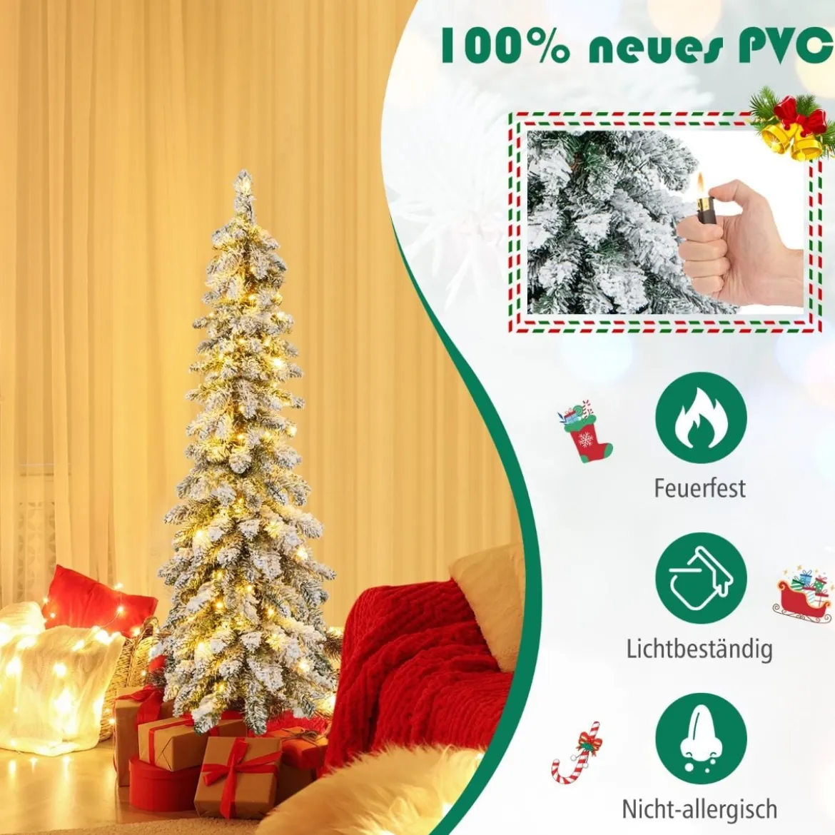 120 cm Hoher künstlicher Weihnachtsbaum mit 225 PVC-Astspitzen 100 LED-Lichtern