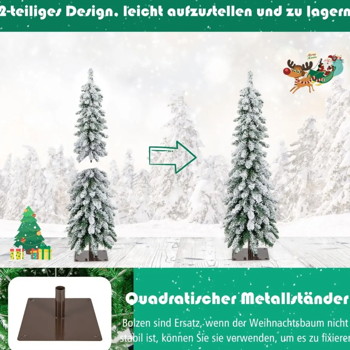 120 cm Hoher künstlicher Weihnachtsbaum mit 225 PVC-Astspitzen 100 LED-Lichtern
