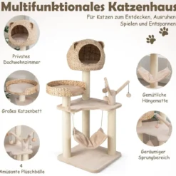 121 cm Hoher Kratzbaum Kletterbaum mit Katzenhöhle Natur