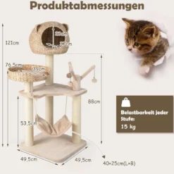 121 cm Hoher Kratzbaum Kletterbaum mit Katzenhöhle Natur