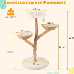 122 cm Hoher Moderner Kratzbaum mit Echter Baumstamm & BlumenplattformKletterturm