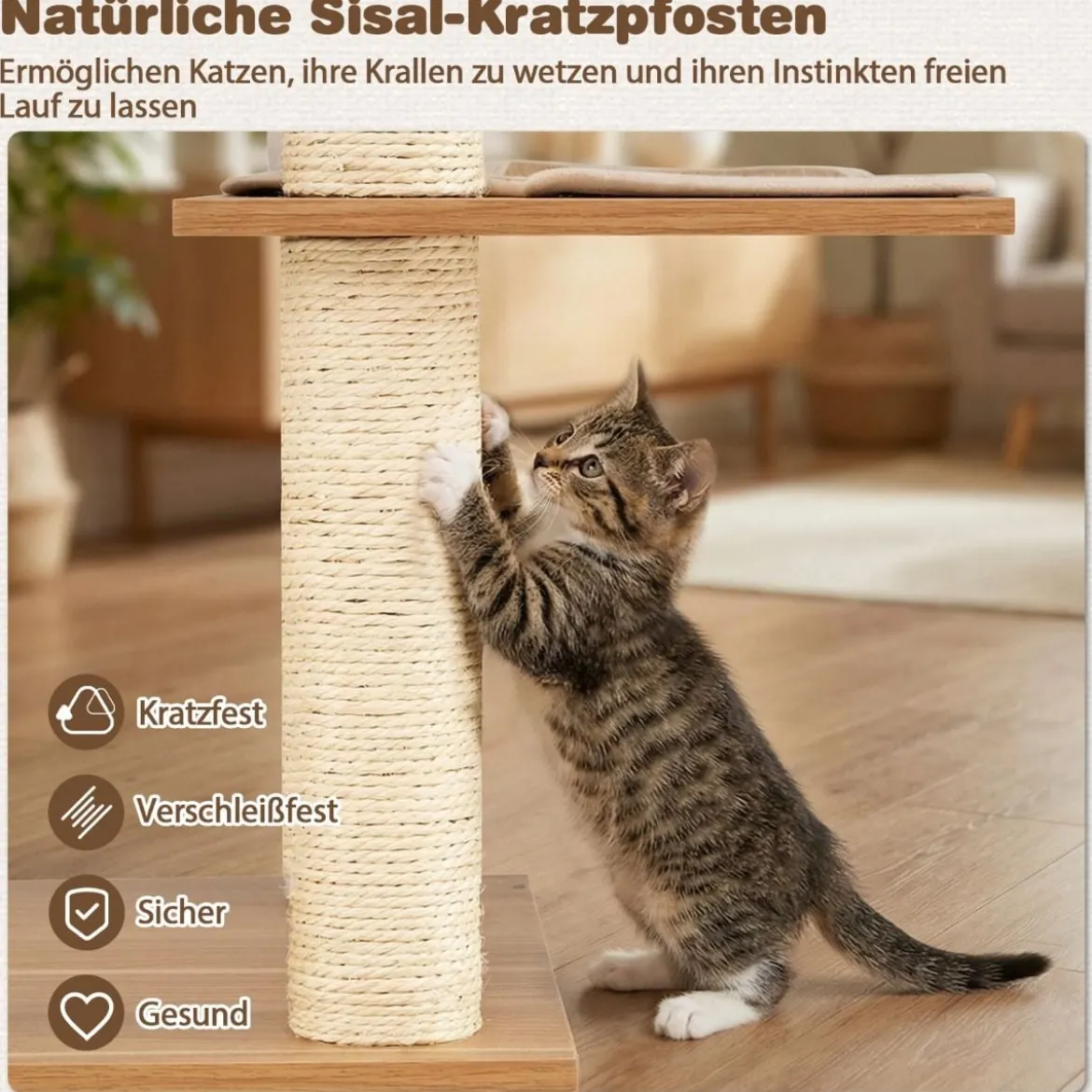 148 cm Hoher Moderner Kratzbaum mit Sisal-Kratzpfosten & Höhle & KorbKatzenbaum
