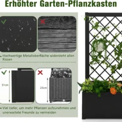 124 cm hoher Pflanzkasten aus Metall Hochbeet mit Rankgitter Outdoor-Pflanzbehälter