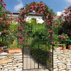 230 cm hoher Rosenbogen mit Tür aus Metall für Kletterpflanzen Gartenbogen