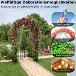 230 cm hoher Rosenbogen mit Tür aus Metall für Kletterpflanzen Gartenbogen