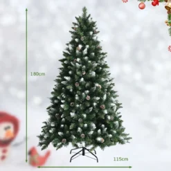 180 cm hoher verschneiter künstlicher Weihnachtsbaum mit Tannenzapfen und Schnee Grün + Weiß