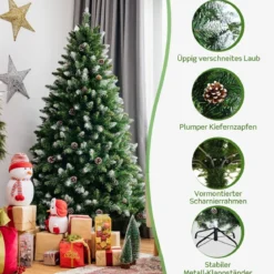 180 cm hoher verschneiter künstlicher Weihnachtsbaum mit Tannenzapfen und Schnee Grün + Weiß