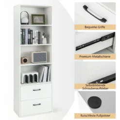 188 cm Hohes Bücherregal 6-Stöckiges Modernes Ablageregal Weiß