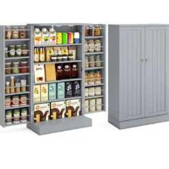 104 cm hohes Vorratsschrank Küchenschrank mit Türen & verstellbaren Regalen freistehendes Buffet-Sideboard Grau