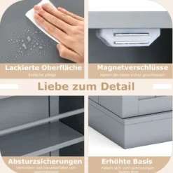 104 cm hohes Vorratsschrank Küchenschrank mit Türen & verstellbaren Regalen freistehendes Buffet-Sideboard Grau